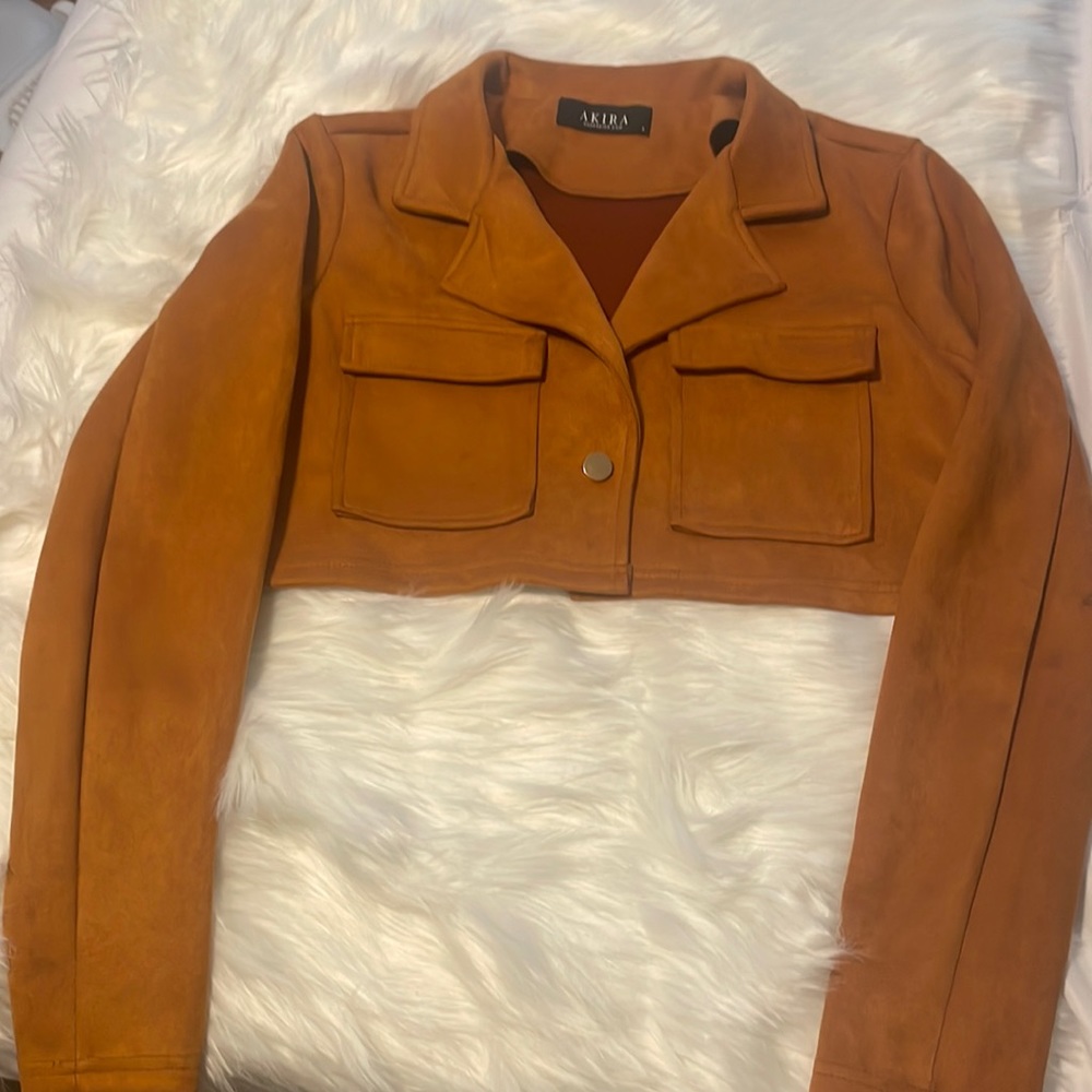 Burnt orange Akira crop suede jacket